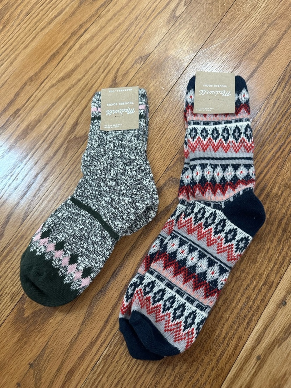 NEW set of 2 - Madewell Patterned Fair Isle Crew Socks - Green & Multi